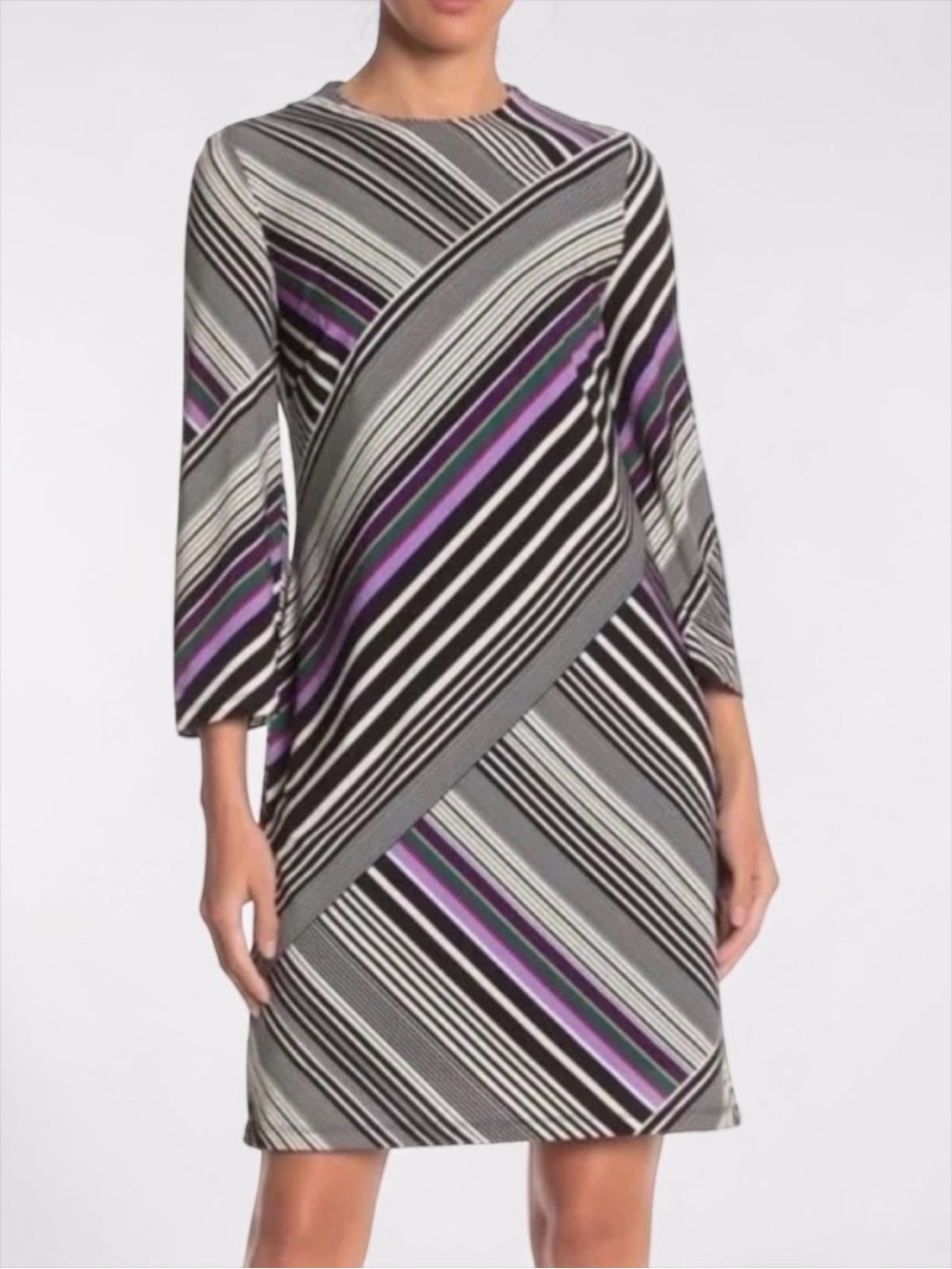 Trina Turk Merry Striped Shift Dress Keyhole Back Like New Size M Retro Mod
